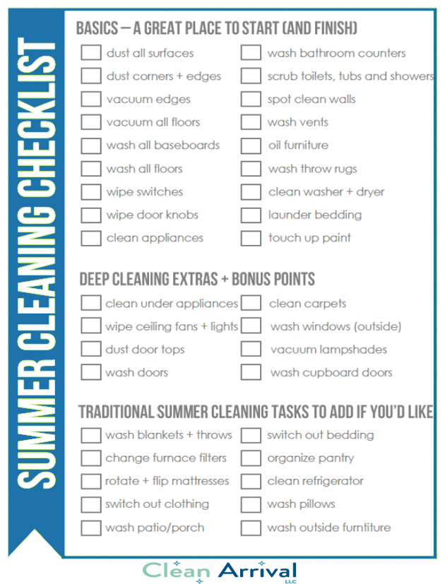 portland summer cleaning checklist - clean arrival llc